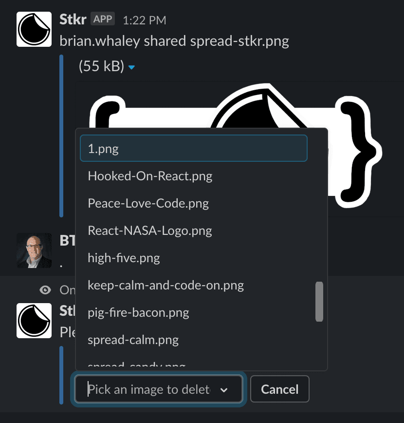 Choose a stkr to delete