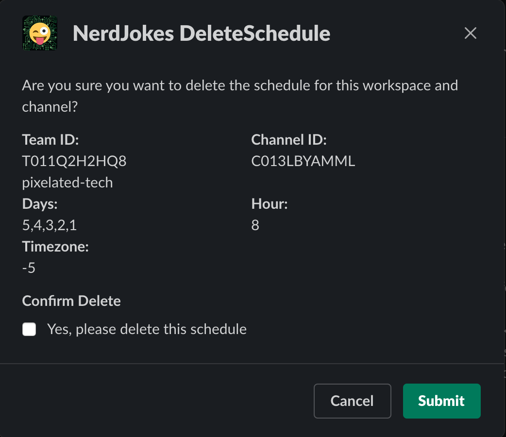 NerdJokes Delete Joke Schedule